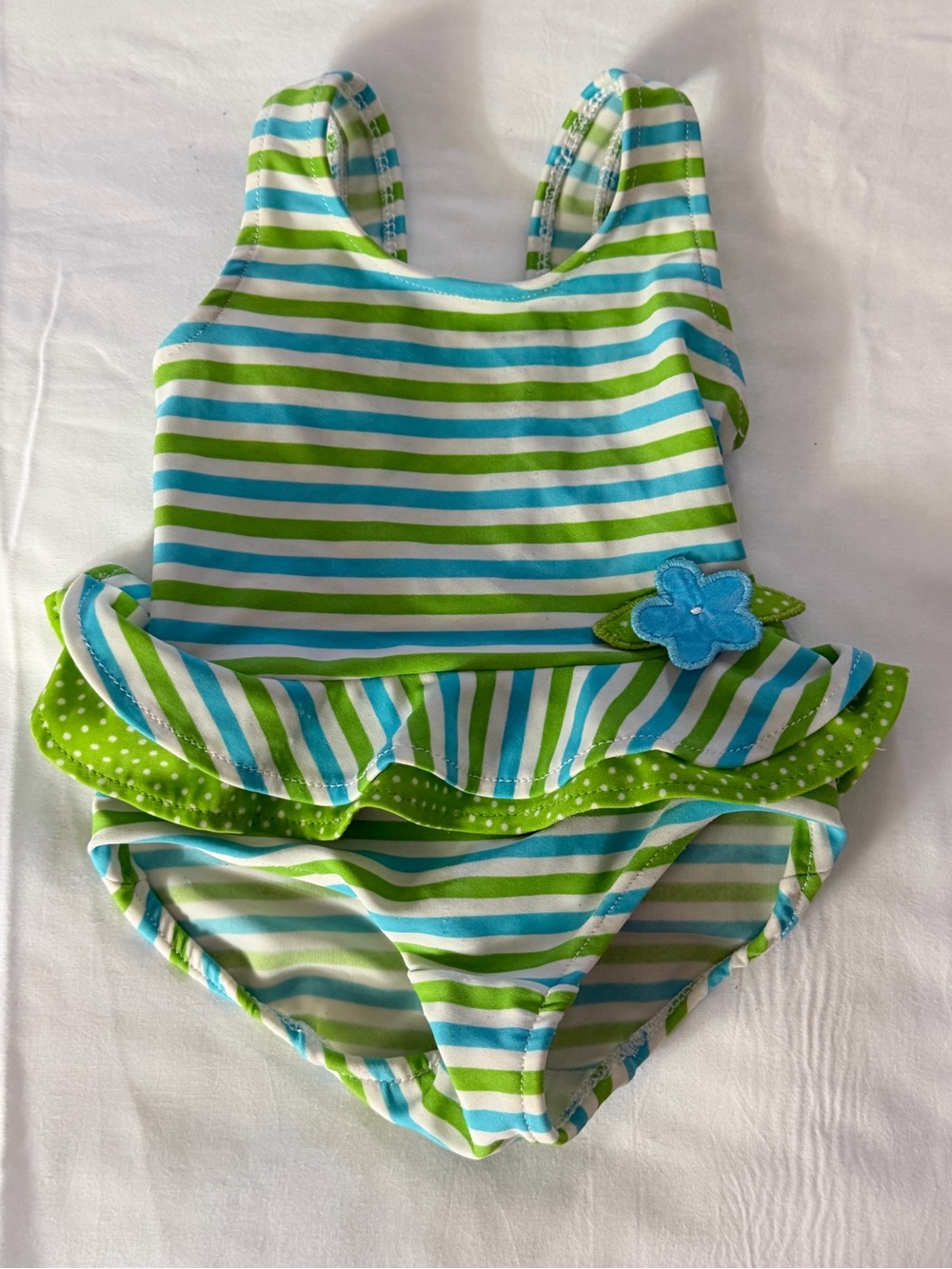 Florence Eiseman Green & Blue Striped Ruffle One-Piece Swimsuit